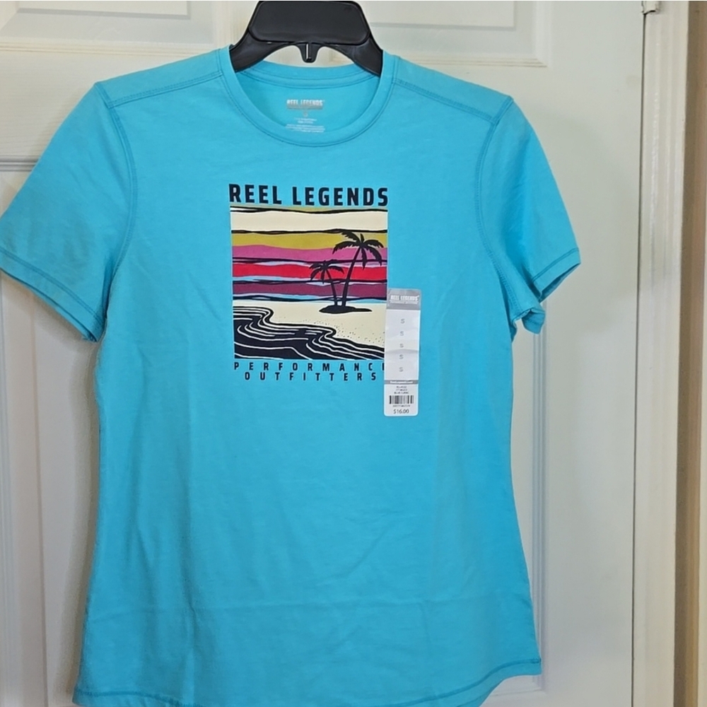 NWT Reel Legends Turquoise Beach Graphic Tee Aqua